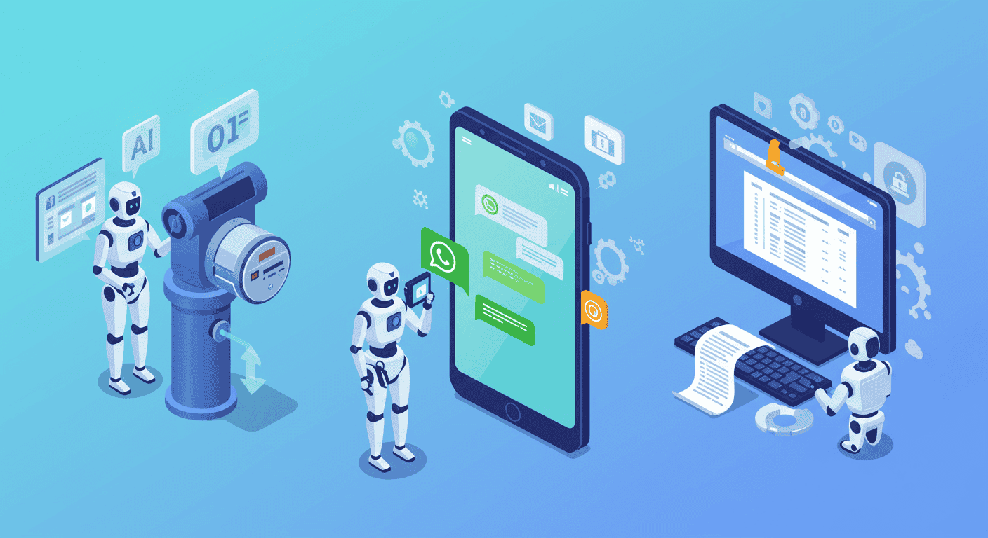 Agentes de IA autonomos - robot leyendo medidores, enviando WhatsApp y generando facturas
